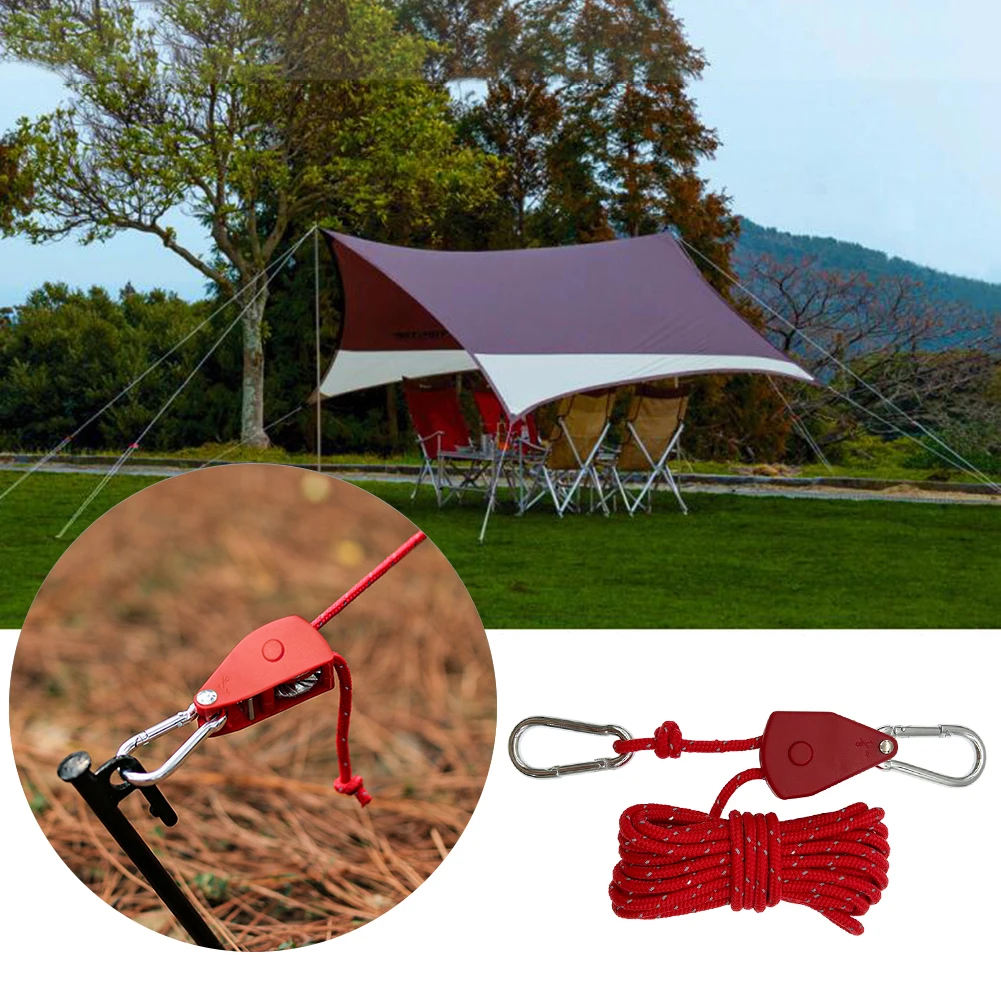 5m Camping Rope Tent Adjustable Rope Fastener Fixed Buckle Pulley Tensioner Ratchet Hangers Lights Camping Awning Wind Rope