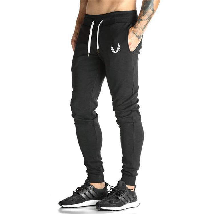 Spring and Autumn Fitness Trousers Men&#39;s Trousers with Closed Feet and Casual Cotton Elastic Slim Trousers: L / black