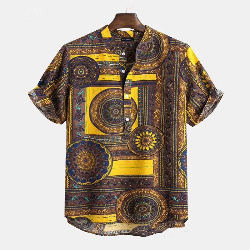 African Clothes News Men Dashiki Print Summer Shirts Bazin Riche Tribal Male Hip Hop Ethnic Short Sleeve Clothing: Color2 / XL