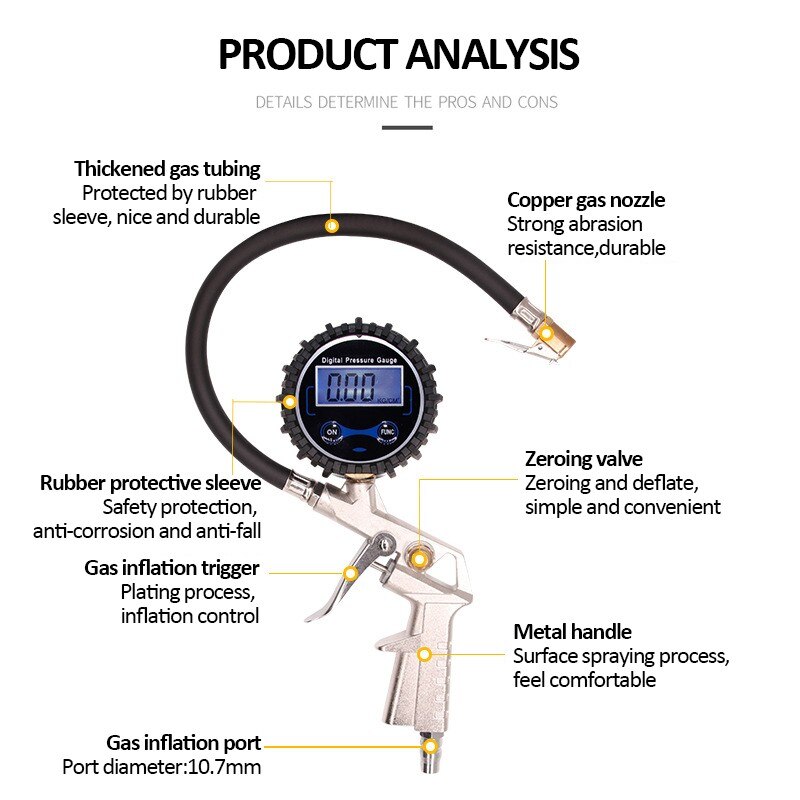 0-220PSI Bandenspanningsmeter Tyre Air Inflator Dial Manometer Air Bandenpomp Met Manometer Voor Auto Van Tool Air compressor