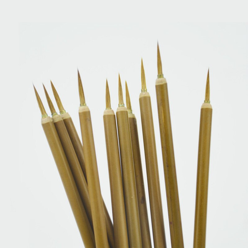 10PCS Chinese Traditional Calligraphy Pen Calligraphy Brushes Weasel Hair Writing Brush Small Regular Script Painting Supplies