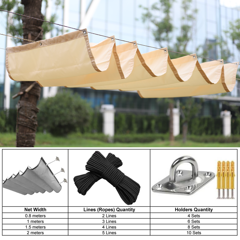 90 % Schattierung, wasserdichtes Schiebeüberdachung, Hausgarten, Teleskop-Markise, Pergolen, Terrasse, sonnenfestes, einziehbares Wellen-Sonnenschutznetz