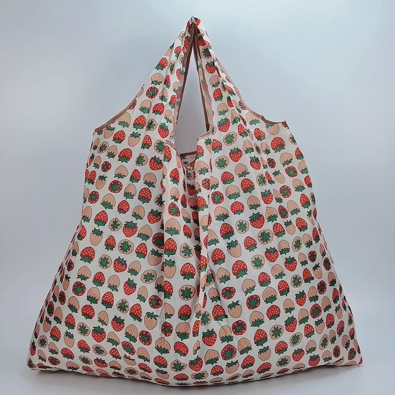 Pocket Tote Women Bag Eco-Friendly Folding Shopping Bag Reusable Portable Shoulder Handbag for Travel Supermarket: Pink