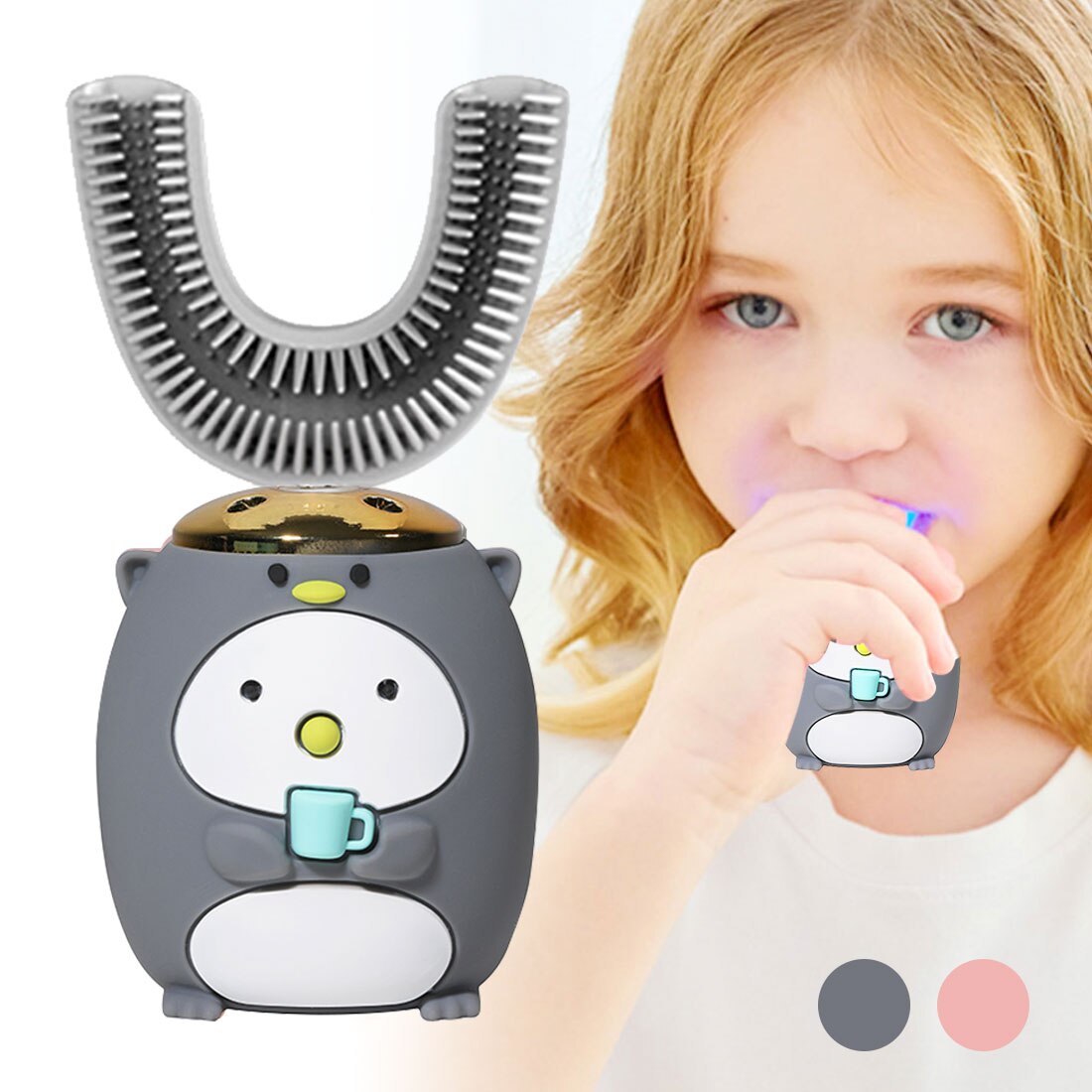 Smart 360 Graden U Elektrische Tandenborstel Kids Silicon Automatische Ultrasone Tanden Tandenborstel Cartoon Patroon Kinderen: Grey 6-14 age