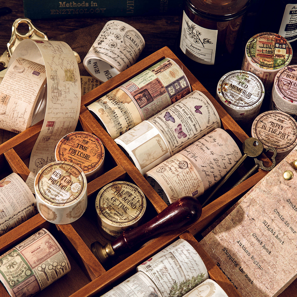 Cintas decorativas Washi con letras Vintage de 2m, 35cm de longitud de ciclo, decoración para álbum de recortes, etiqueta para diario basura, papelería, pegatinas artesanales