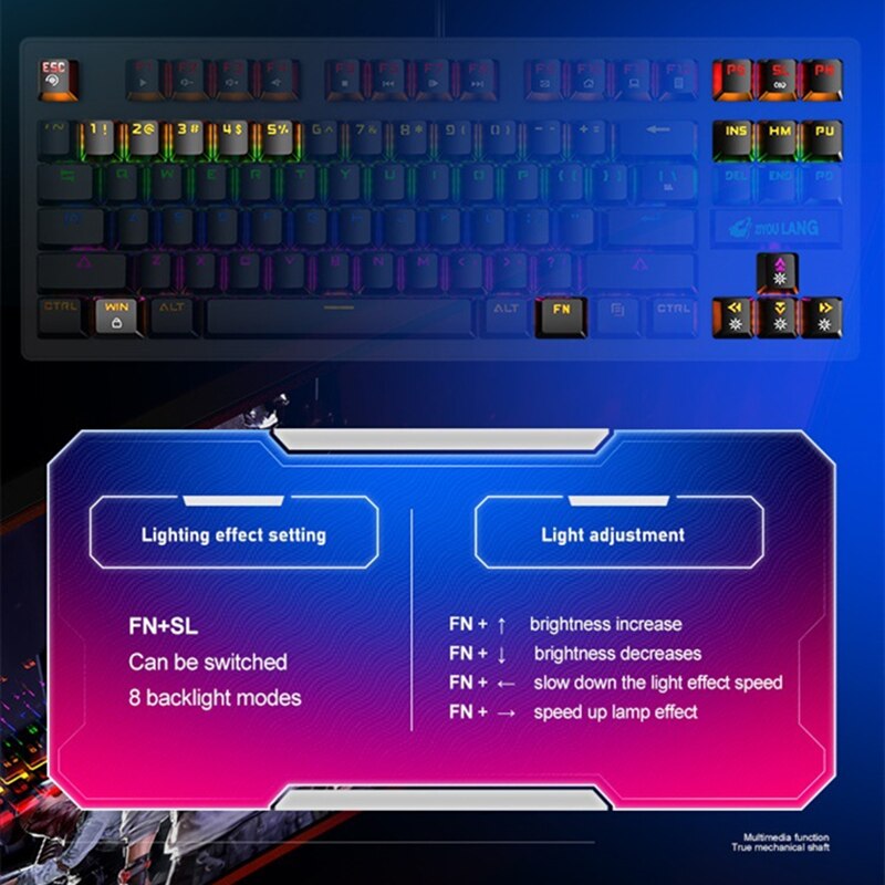 Gaming Mechanical Wired Keyboard 87-key Green axis USB Interface RGB Backlight For gamers PC laptops girly pink