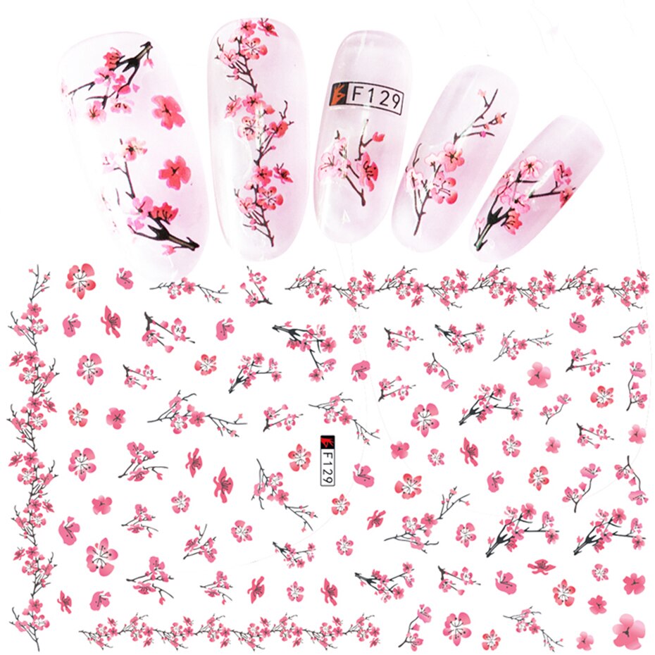 Feuilles autocollantes Sakura pour ongles, rose, motif de fleurs de cerisier 3D, Simple, pour manucure, magnifique, décoration de styliste, BEF129