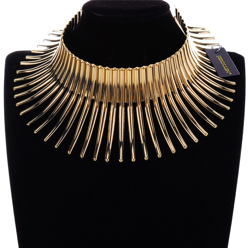 JEROLLIN Unieke Sieraden Zilver & Goud Kleur Sparkling Chunky Choker Collares Toques Bib Afrikaanse Fringe Ketting voor Vrouwen