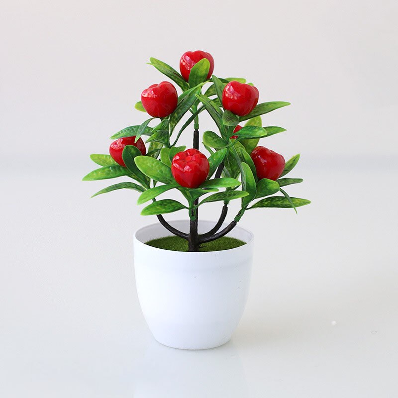 Kunstige planter bonsai appelsin granatæble frugt chili træ potte vindueskarm dekoration hjemme bord dekoration mini plast ornament: 11