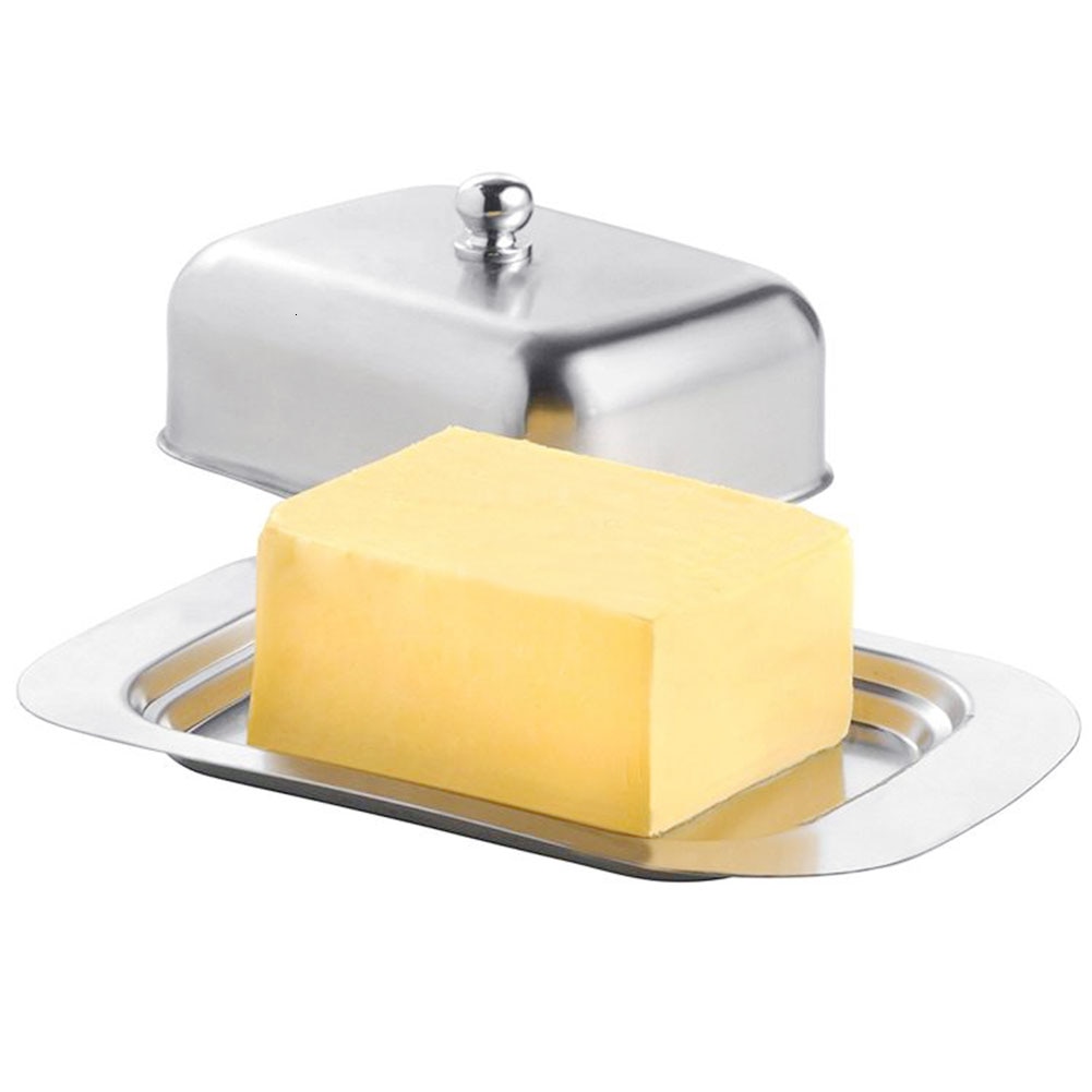 304 Stainless Steel Butter Dish Box Container Cheese Server Storage Keeper Tray with Lid Kitchen Dinnerware