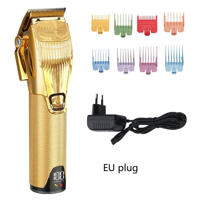 Resuxi hårtrimmer med lcd -skjerm gull elektrisk hårklipptrimmer for menn klippemaskin hår barbermaskin for menn: Eu-plugg
