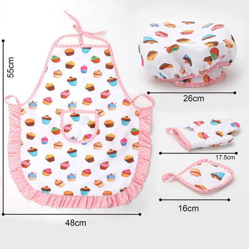 4 pièces ensemble de cuisine et de cuisson pour enfants comprend un tablier pour les petites filles, un chapeau de Chef, pour habiller les tout-petits