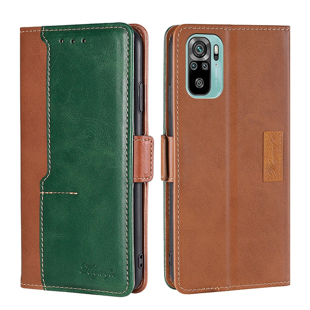 Para xiaomi redmi nota 10 4g 10s caso carteira livro magnético flip capa para redmi nota 10 note10s couro sacos de telefone titular do cartão: Redmi Note 10S / light brown-green