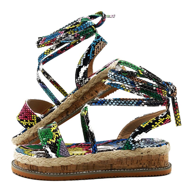 Sandalias de serpiente de verano para mujer, tacones de plataforma, correa cruzada, tobillo, encaje, Peep Toe, , zapatos de de playa para mujer