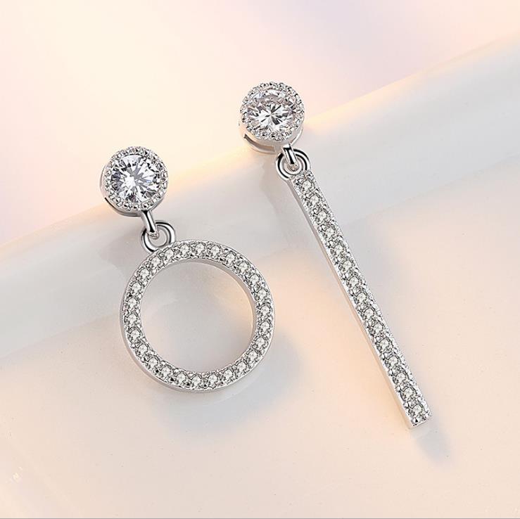 neue Elegante Frauen Ohrring 925 Sterling silber Asymmetrische Kreis Bar Kristall Baumeln Ohrringe Für Frauen Mädchen LY204