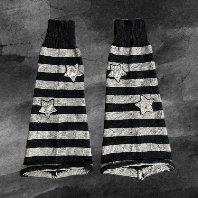 Harajuku Vrouwen Winter Beenwarmers Sokken Japanse Meisje Gothic Gestreepte Sterren Gebreide Warmer Lange Sokken Punk Voet Cover