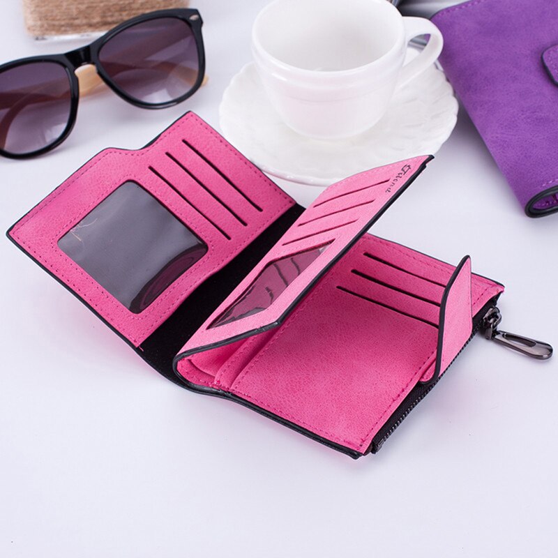 Small Female Purse Short Purse Lady Letter Snap Fastener Zipper Short Clutch Wallet Solid Vintage Matte Women Wallet