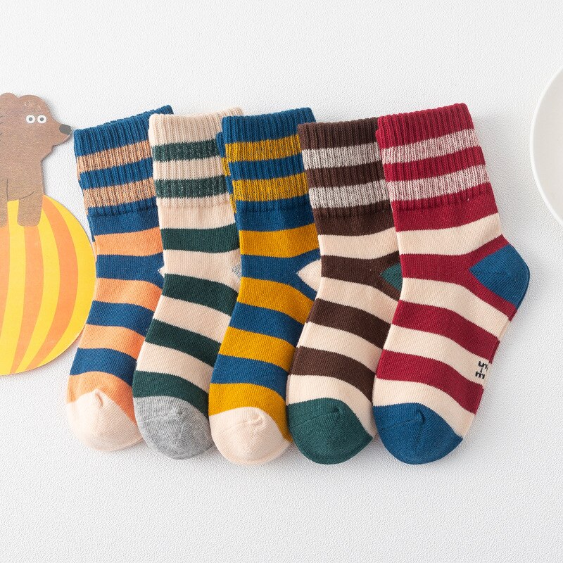 5 paia calzini per bambini calzini traspiranti per ragazzi calzini sportivi Unisex in cotone a righe per bambini calzini per neonati calzino autunno inverno