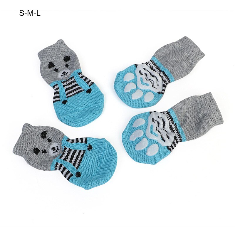 4 Stks/set Leuke Katoen Rubber Hond Schoenen Waterdicht Antislip Hond Regen Snowboots Sokken Voor Puppy Grote kleine Katten Levert Gereedschap: Blue and gray / S