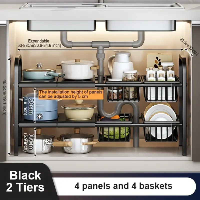 Kitchen Storage Shelf Under Sink Organizer Retractable Shelf For Under-sink Cabinet And Countertop Kitchen Organizer Rack: plum