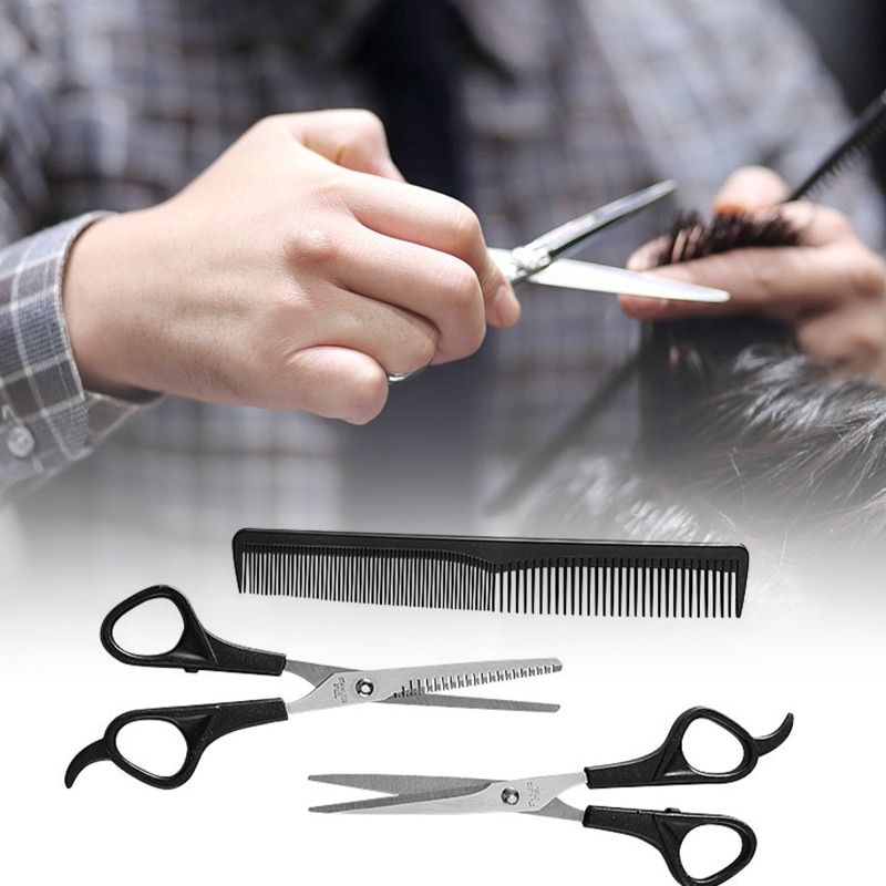 3Pcs Set Huishoudelijke Kappers Schaar Dunner Schaar Haar Knippen Kapper Schaar Platte Tand Schaar Kam Hair Styling Gereedschap