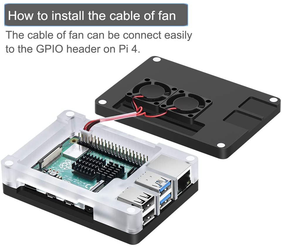 Raspberry pi 4b caso magnético 3 camadas arcylic painéis com duplo ativo ventilador de refrigeração dissipador de calor para pi 4 modelo b, preto e claro