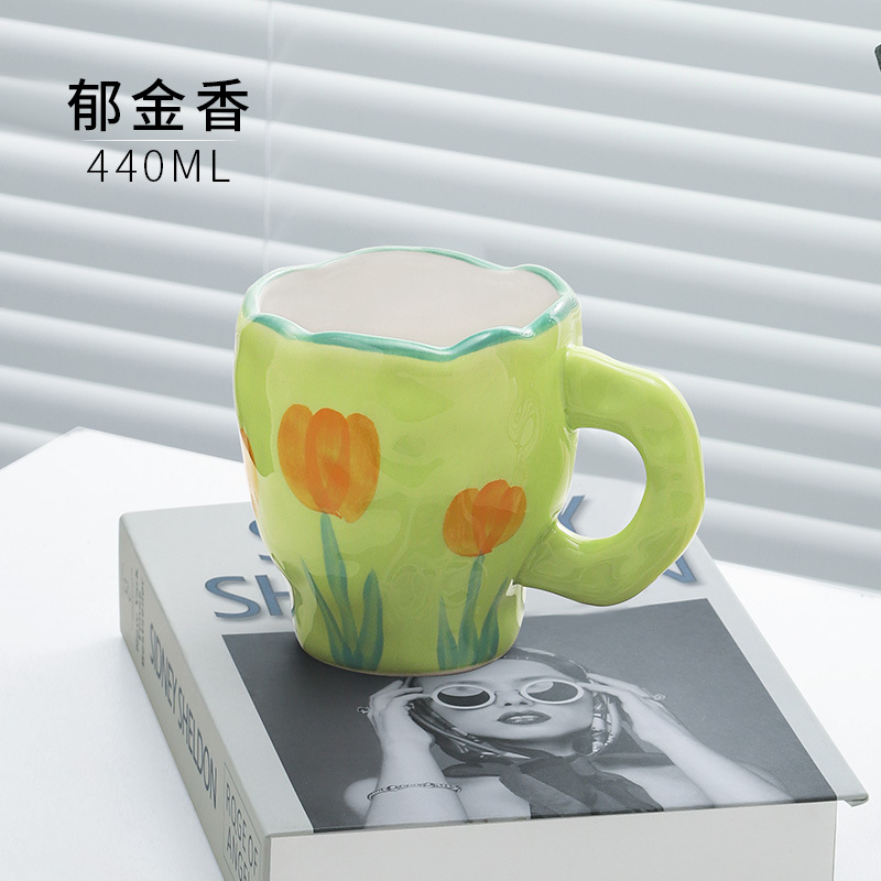 Japanese Hand Painted The Blue Sky and White Clouds Coffee Cup With Saucer Ceramic Handmade Tea Cup Saucer Set Cute For Her: Orange