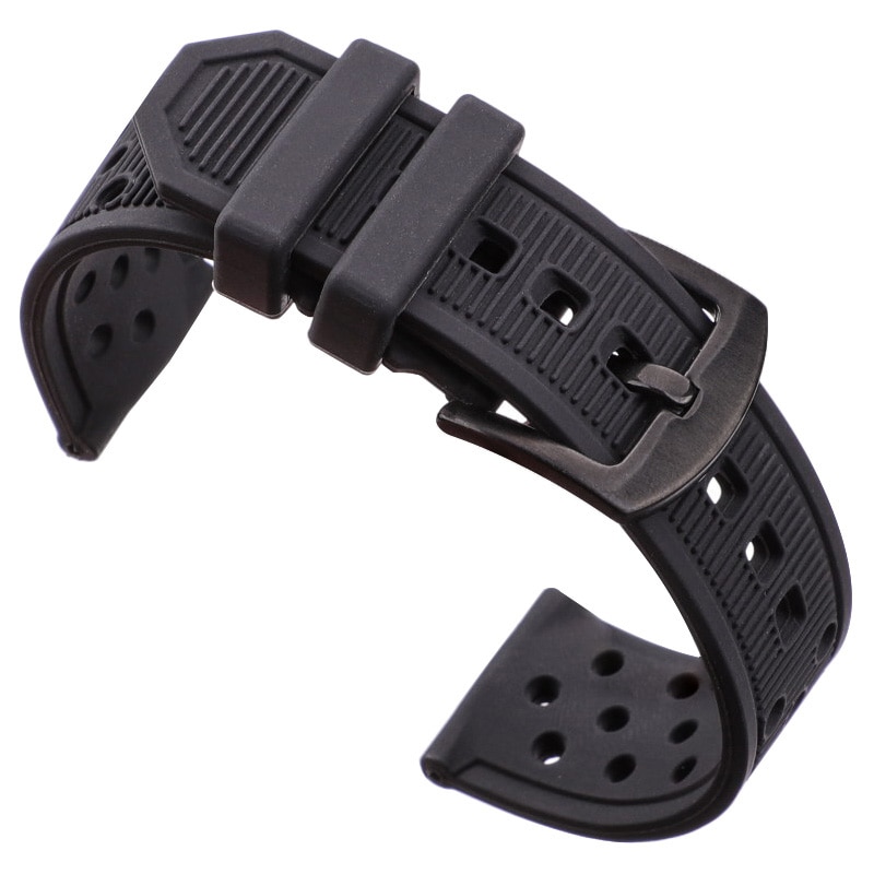 Pulseiras de silicone preto à prova dwaterproof água borracha macia 22mm pulseira relógio acessórios 316l aço fivela