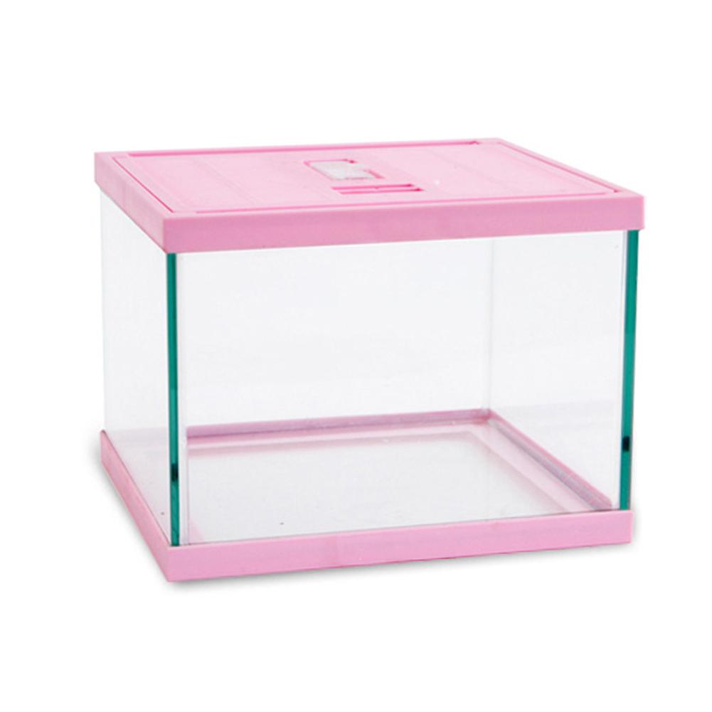 Reptile Glass Terrarium Amphibians Feeding Box Transparent Pet Spider Gecko Horn Lizard Insect Frog Climbing Case: Pink S