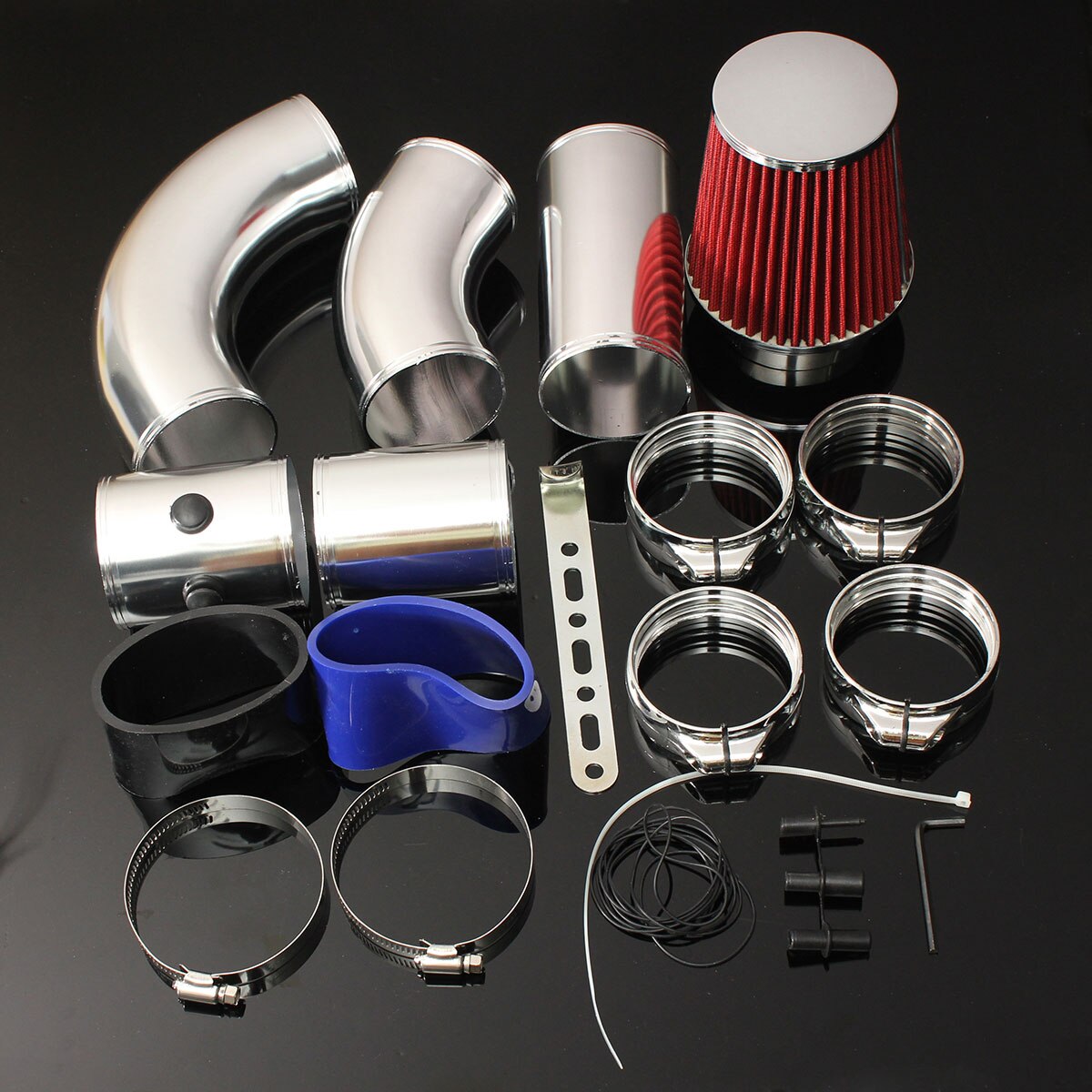76mm Universal Auto Car Cold Air Intake System 3inch Aluminium Tube Intake Pipe Kit Turbo Direct Cold Air Filter System