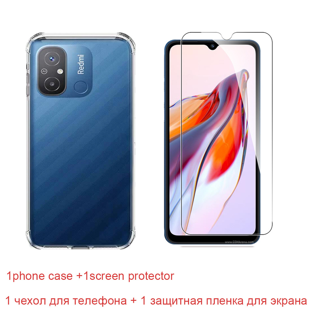 Xiaomi redmi 12c hoesje, schokbestendige transparante cover, redmi 12c 12 c c12 redmi 12c 4g gehard glazen cameralensfolie, siliconen fundas: Zwart