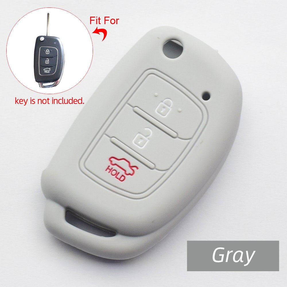 Funda de silicona para la llave del coche, llavero plegable de 3 botones, Control remoto, Protector de piel para Hyundai Santa Fe Sonata Tucson IX35: Grey