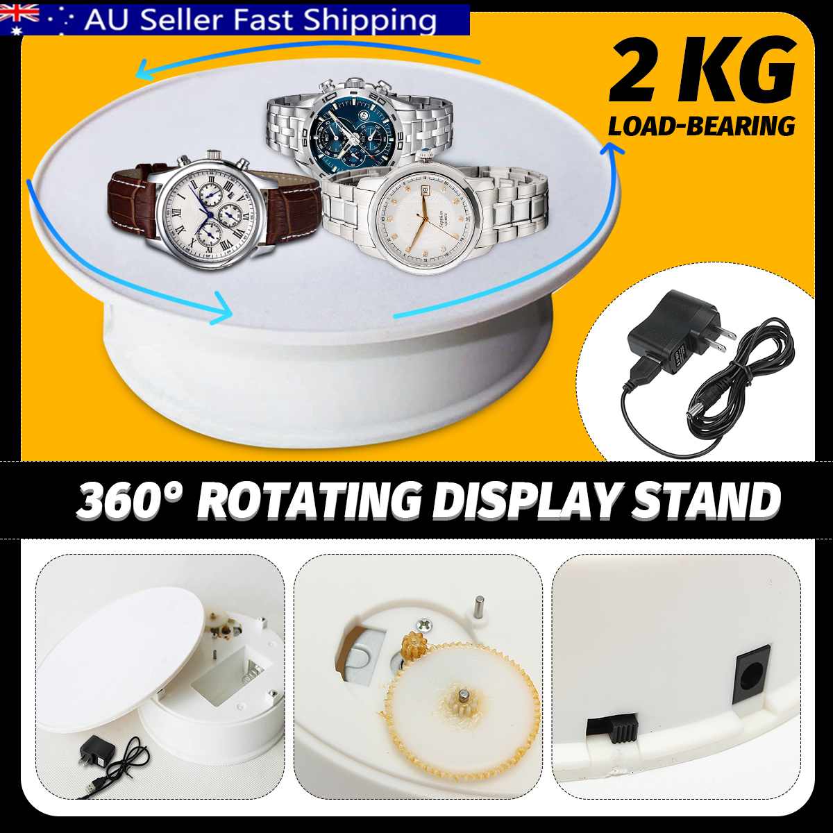 Round White Velvet Top Electric Motorized Rotating Display Stand Turntable Diameter 7.9 Motorized 360° Rotating Display Stand