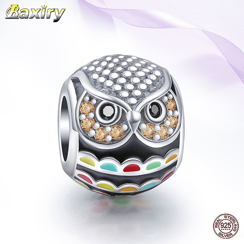 100% 925 Sterling Zilveren Bedels Kralen Voor Sieraden Maken Bedels Zilver 925 Origineel Emaille Charm Fine Uil kraal