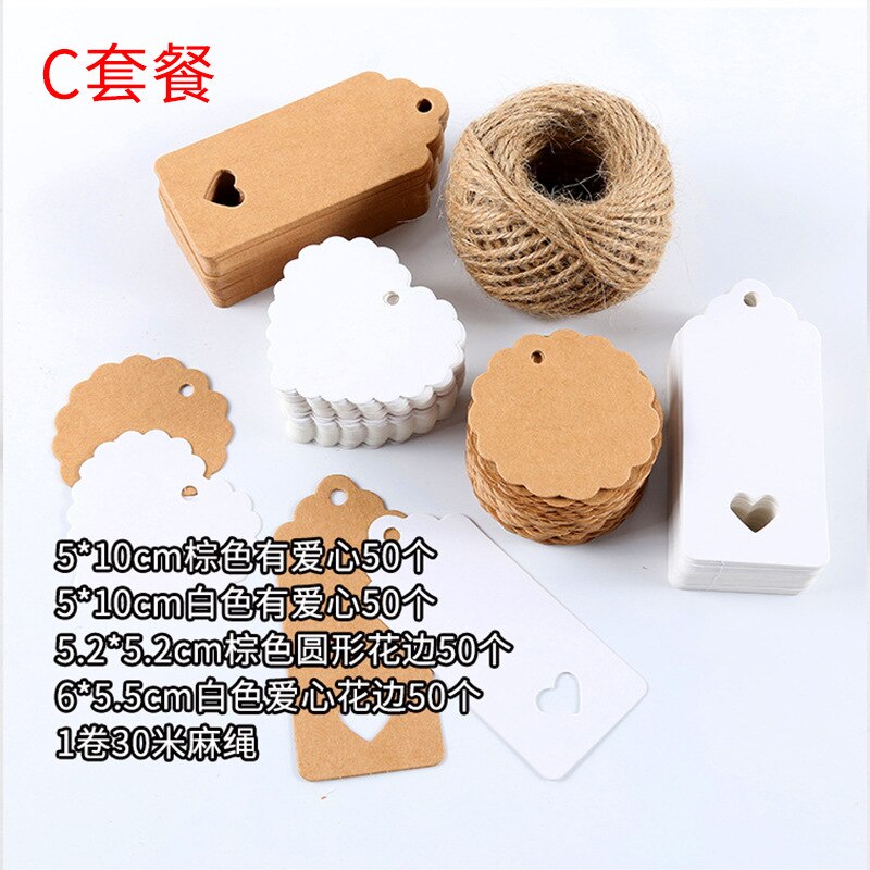 Etiquetas de papel hecho a mano con hilo de yute, Papel Kraft Natural, etiquetas de , papelería para manualidades, bricolaje, 200 Uds.: C