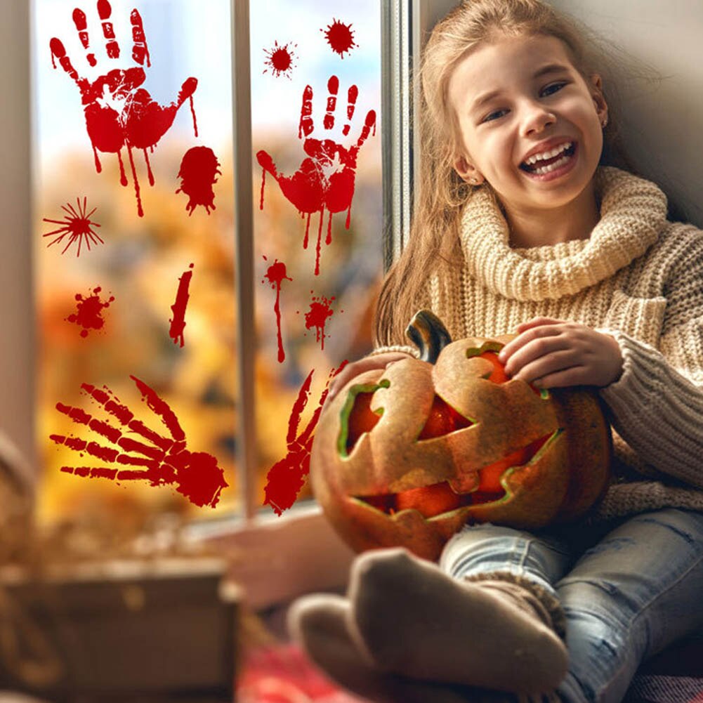 Halloween Blood Handprint Footprint Wall Sticker - Spooky Party Window Decal Decor