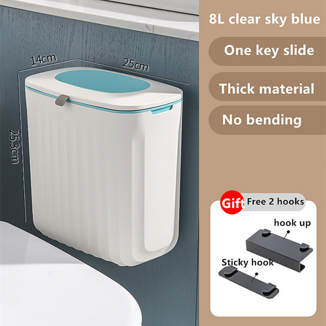 8L Wc Mülleimer Haushalt Wand-montiert Lagerung Eimer Mit Deckel Wc Papier Korb Lücke Ultra-schmale Trash kann Hängen: sky blue