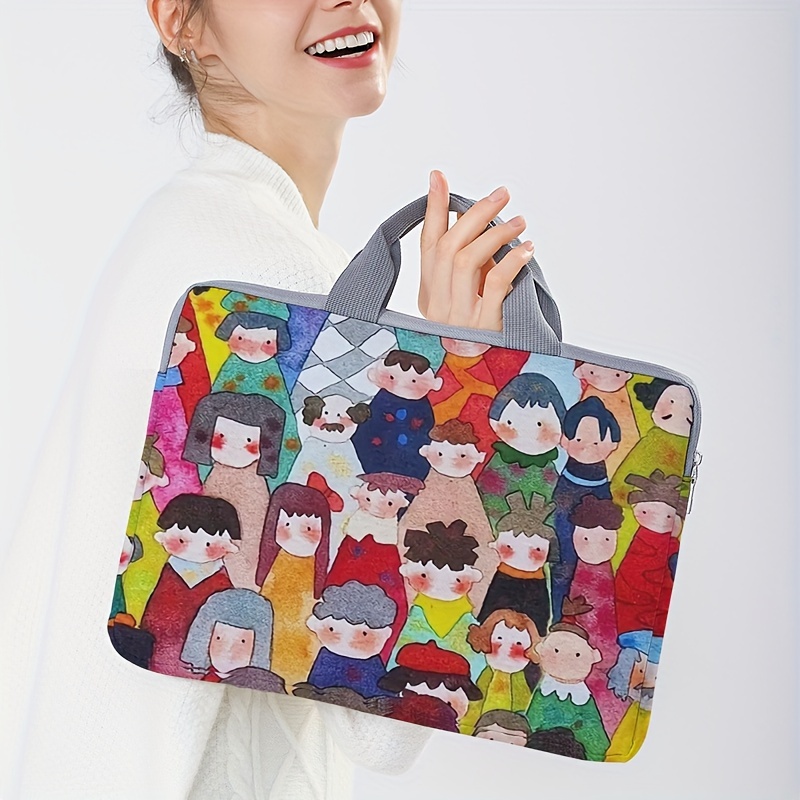 Set van 1 stuk, laptoptas met menselijk patroon, aktetas, geschikt voor 14 inch laptops, vaste laptoptas