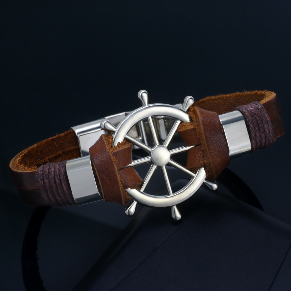 2021High Vintage Rudder Charm Personalit Leather Woven Anchor Bracelet for Men Rope Bracelets Bangles pulseira masculina