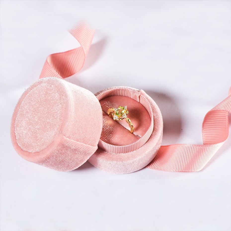 Kuololit pink fløjl rund sløjfe smykkeskrin til bryllup forlovelsesring øreringe halskæde armbånd smykker emballage display