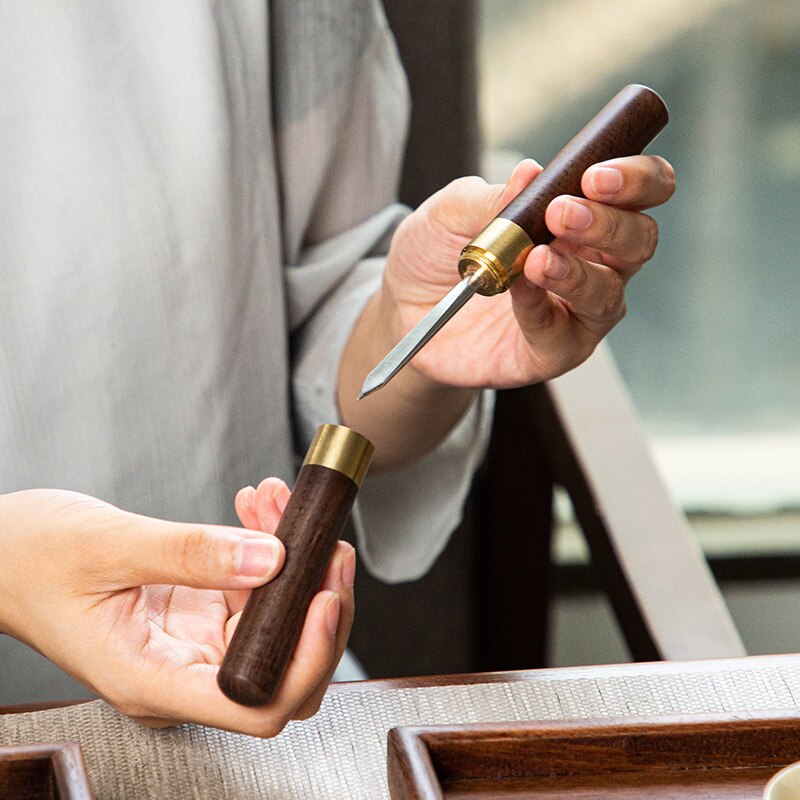 Sandalwood Tea Knife Needle Pick With Wood Handle Puer Tea Tools Cone Needle Breaking Prying Tea Brick Tool