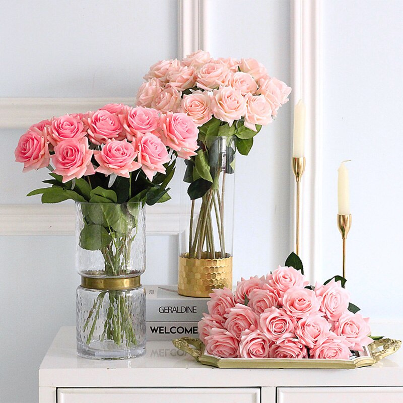 15 Stks/partij Kunstbloemen Decor Rose Latex Bloem Woondecoratie Real Touch Rose Bruiloft Bruidsboeket Bloem