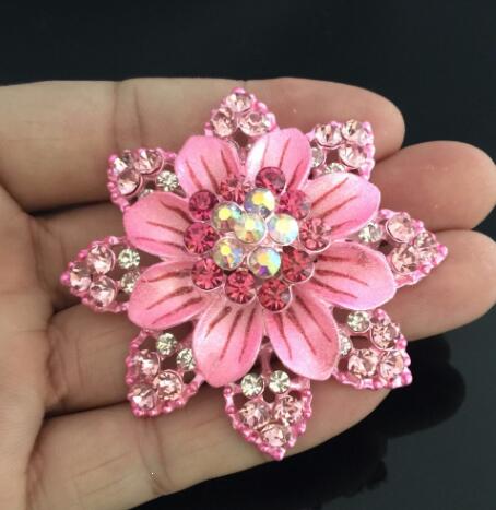 Big Pink Crystal Flower Brooch Rhinestone Pin Romantic Wedding Bride Bridesmaid Large Brooches For Woman Jewelry