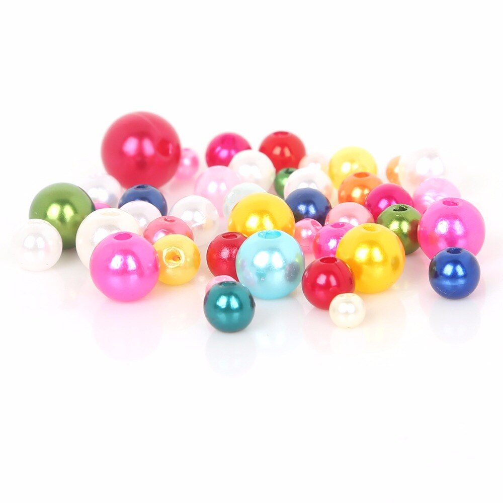 4/6/8/10mm Brann størrelse blanding 350 stk, rosa regnbue farge perle imitasjon abs løse perler til plagg klær halskjede tilbehør