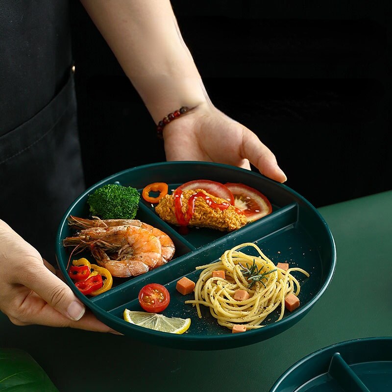 Compartment Plate For Food Round Plastic Dinner Plates Dinnerware Dining Plate Serving Dishes Cake Salad Kitchen Plates