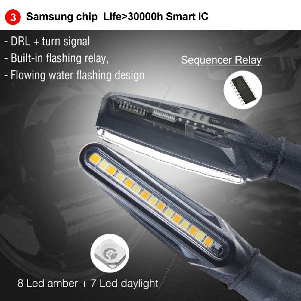 Universal Motorcycle turn signals light bulbs 4pcs modes LED Flexible Turn Signal Indicator 2 Modes LED Moto Tail Brake Lamp 2pc