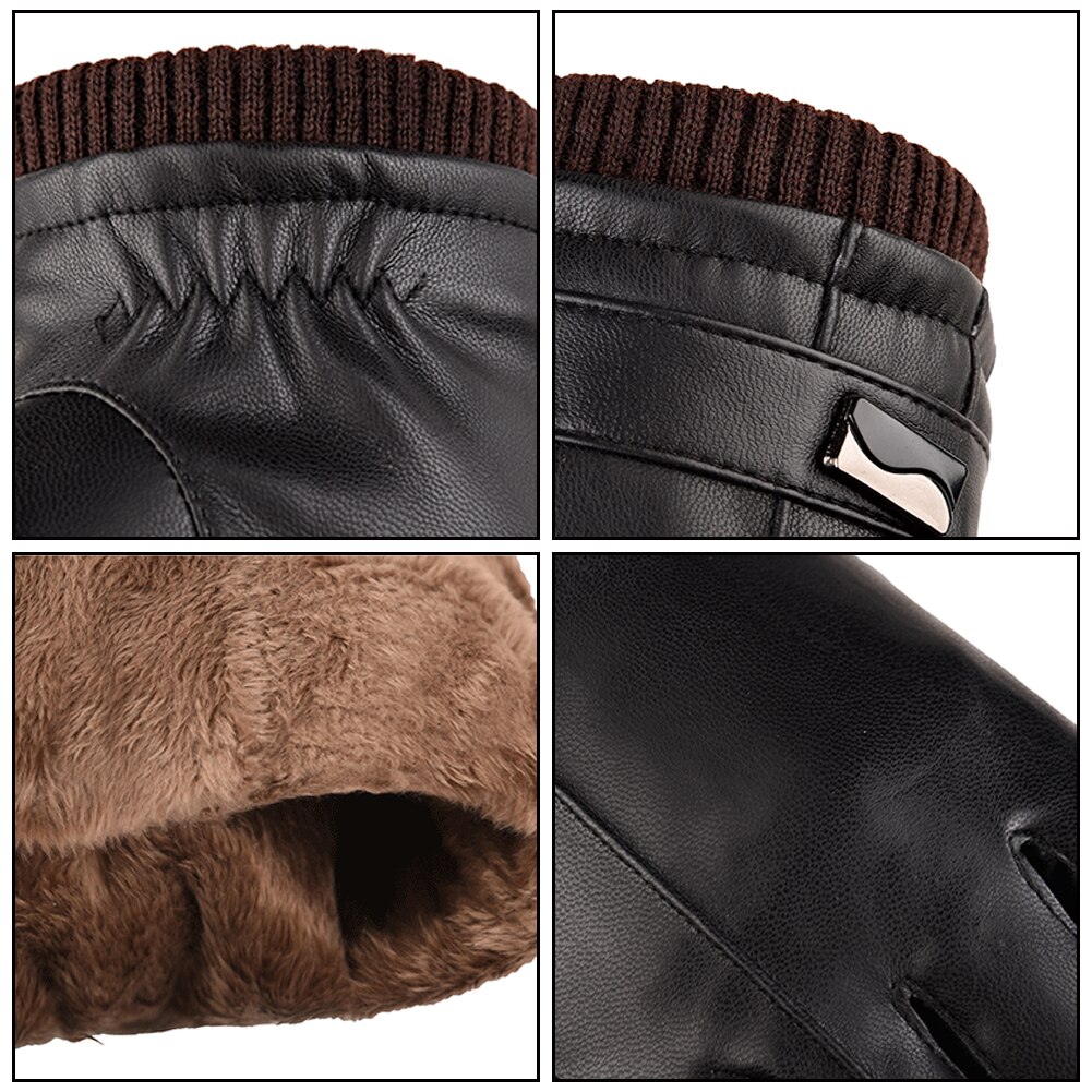 Leather Gloves Leather Black Touch Screen Leather Gloves Riding Leather Gloves Men Leather Winter Gloves Warm Mittens