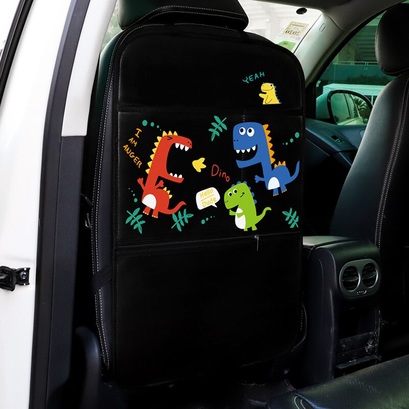 Anti-kick pad til bilsæde ryg pu autostol bagdæksel beskytter til børn hængende robust sort original bilsæde rygbeskytter: Dino
