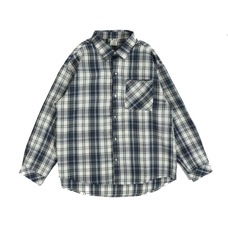 Mens Shirts Plaid Cotton Long Sleeves Shirts Spring Autumn Men Loose Harajuku Youthful Shirts For Male Clothing