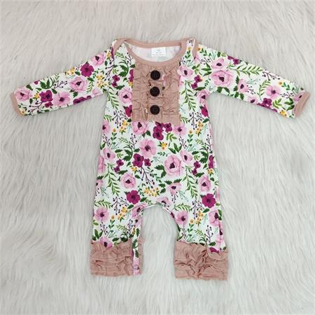 /Retail Bloem Baby Meisjes Jumpuits Knop Kids Ruffle Romper Baby Peuter Kleding Voor Kinderen Gxj: 24M